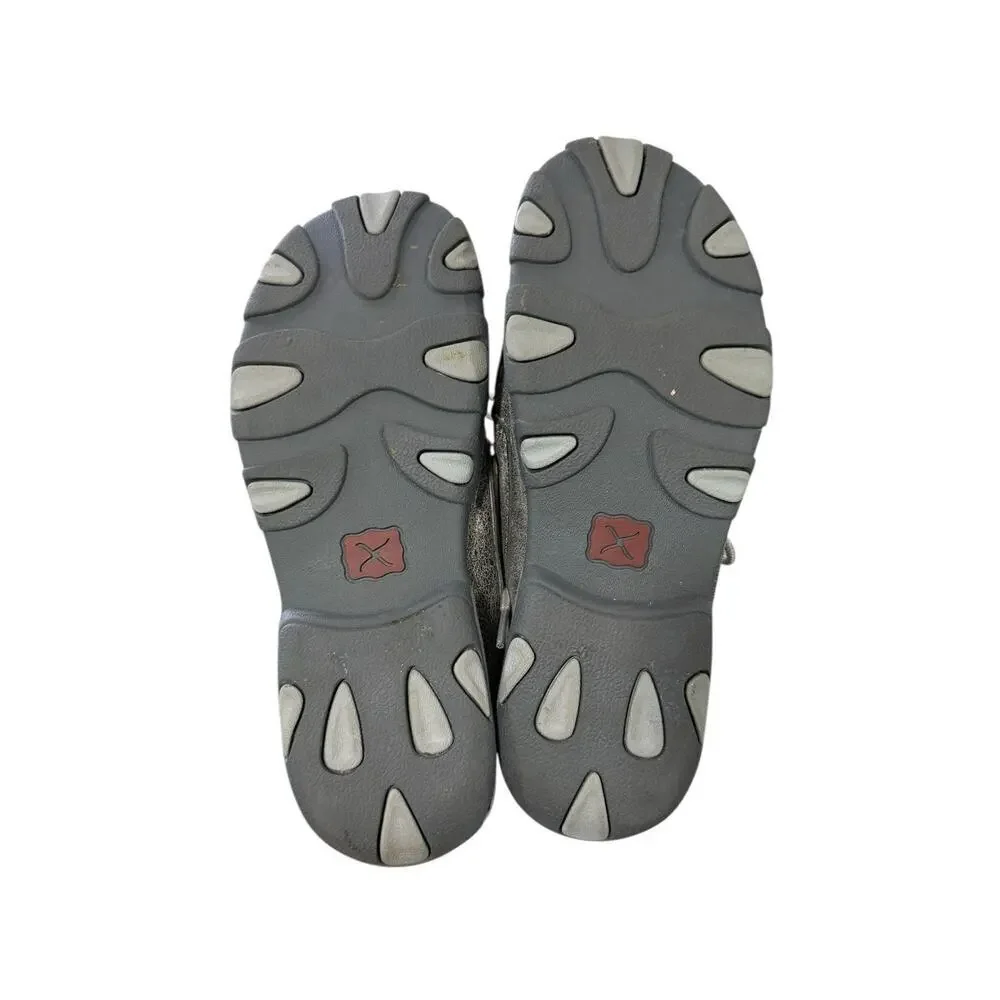 Twisted X Kid's Grey Weave Moc Leather Slip On Flats Youth Size 4.5 M